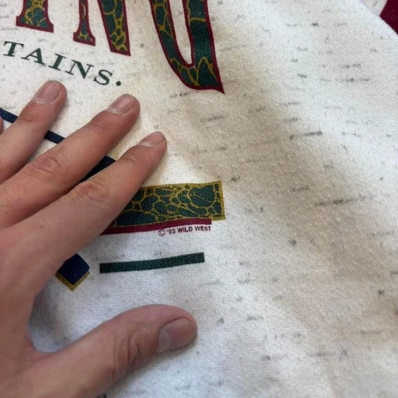 Vintage 90's Raglan Cut Wyoming Rocky Mountains Graphic Hoodie USA Made Outdoors - Picture 4 of 7